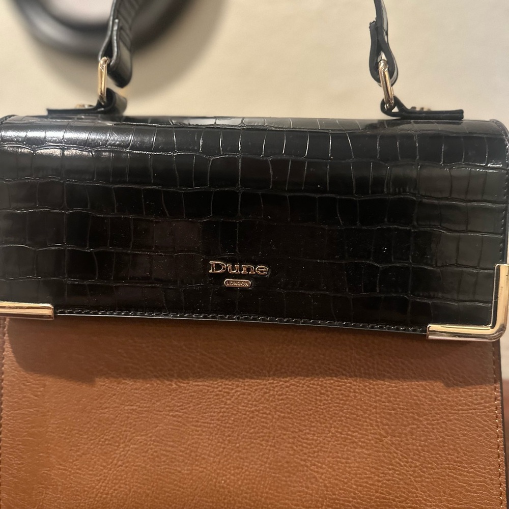 Black and Tan Croc-Embossed Shoulder Bag